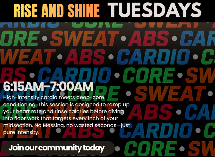 Rise and shine cardio and core class banner